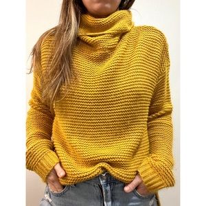 Mustard Yellow Chunky Knit Turtleneck